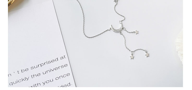 Fashion Silver Zircon Moon Tassel Necklace,Multi Strand Necklaces