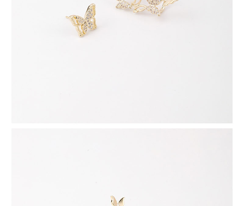Fashion Golden  Silver Pin Flash Diamond Butterfly Asymmetric Stud Earrings,Stud Earrings