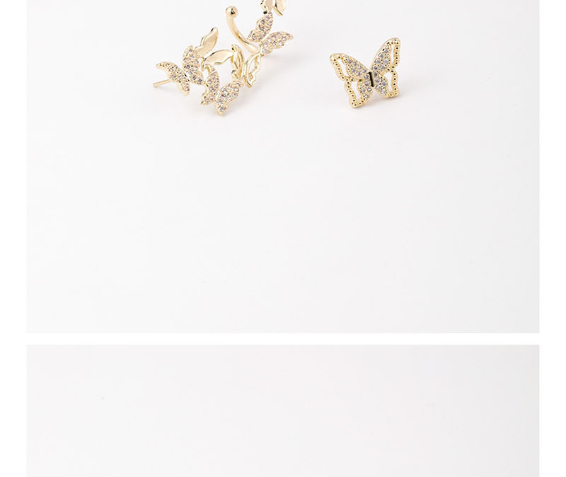 Fashion Golden  Silver Pin Flash Diamond Butterfly Asymmetric Stud Earrings,Stud Earrings