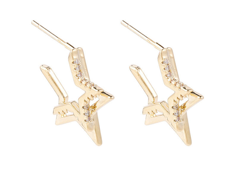 Fashion Golden  Silver Needle Zircon Double Layer Notched Five-pointed Star Stud Earrings,Stud Earrings