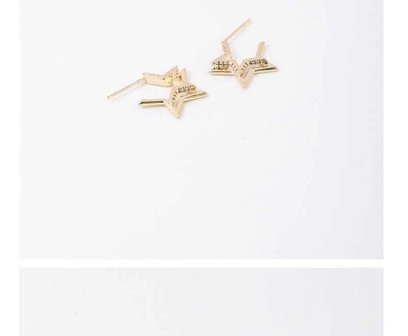 Fashion Golden  Silver Needle Zircon Double Layer Notched Five-pointed Star Stud Earrings,Stud Earrings
