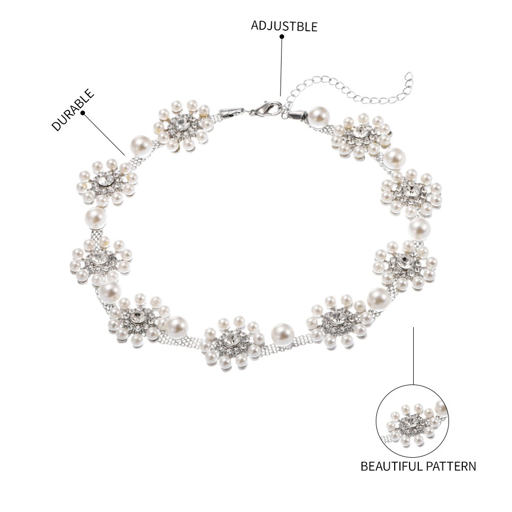 Fashion White K Pearl Necklace With Flowers And Diamonds,Pendants