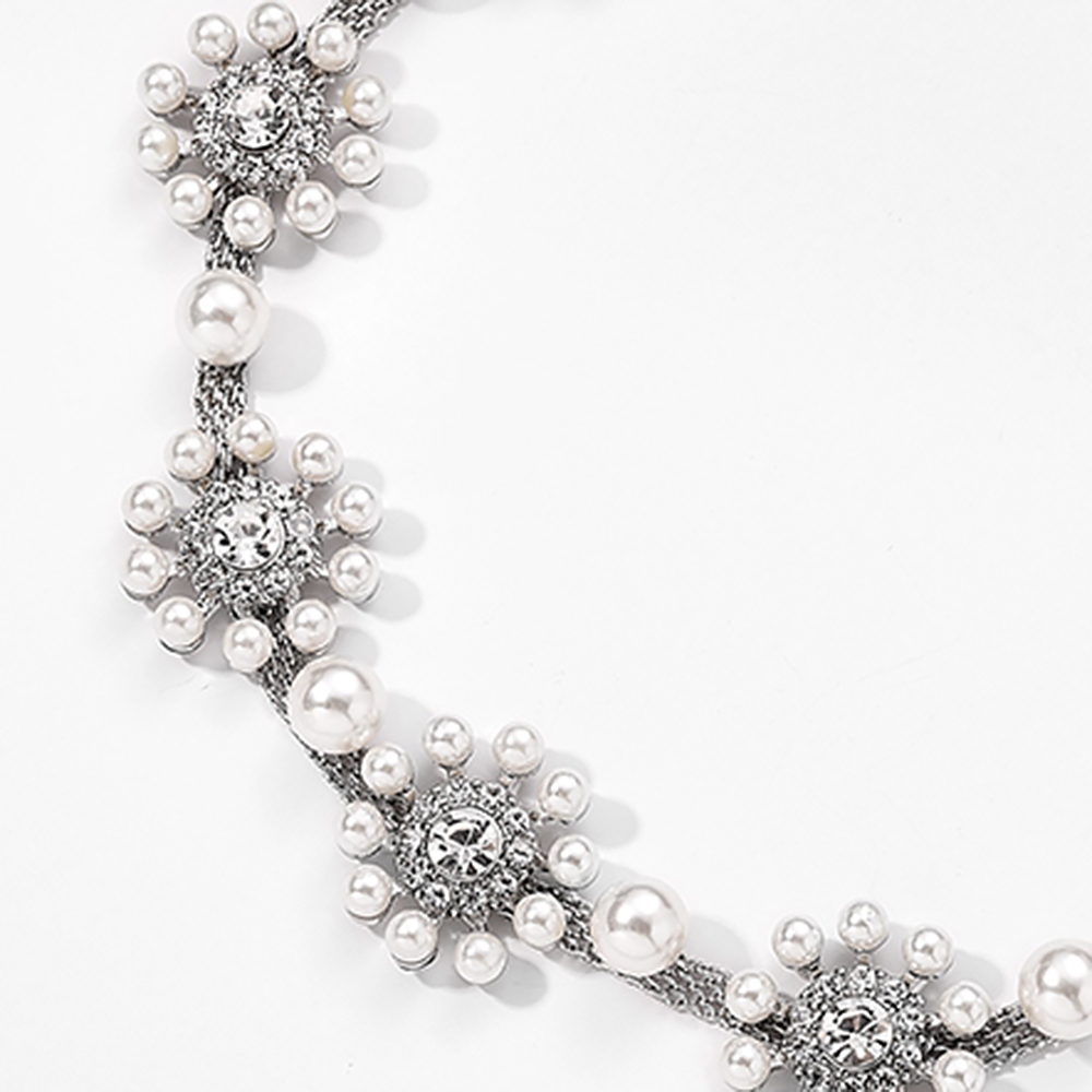 Fashion White K Pearl Necklace With Flowers And Diamonds,Pendants