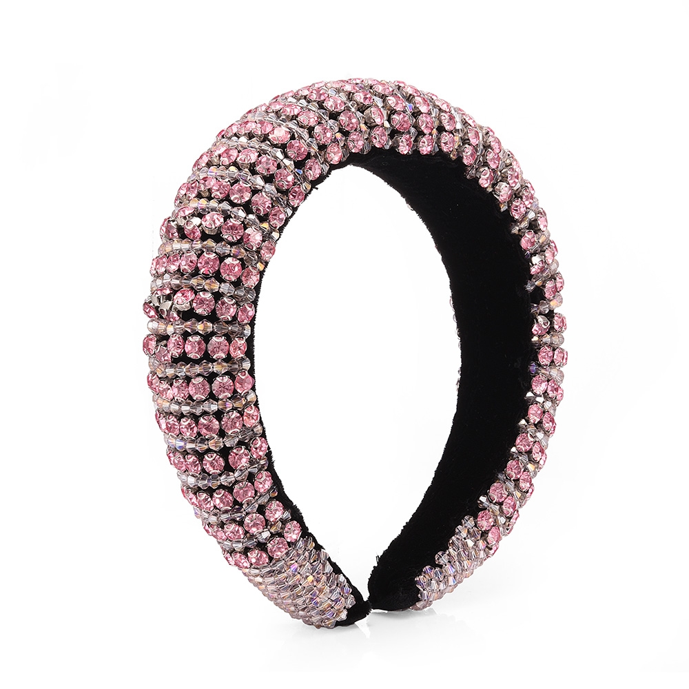 Fashion Pink Diamond-set Beaded Corduroy Wide Version Thickened Sponge Hair Band,Head Band