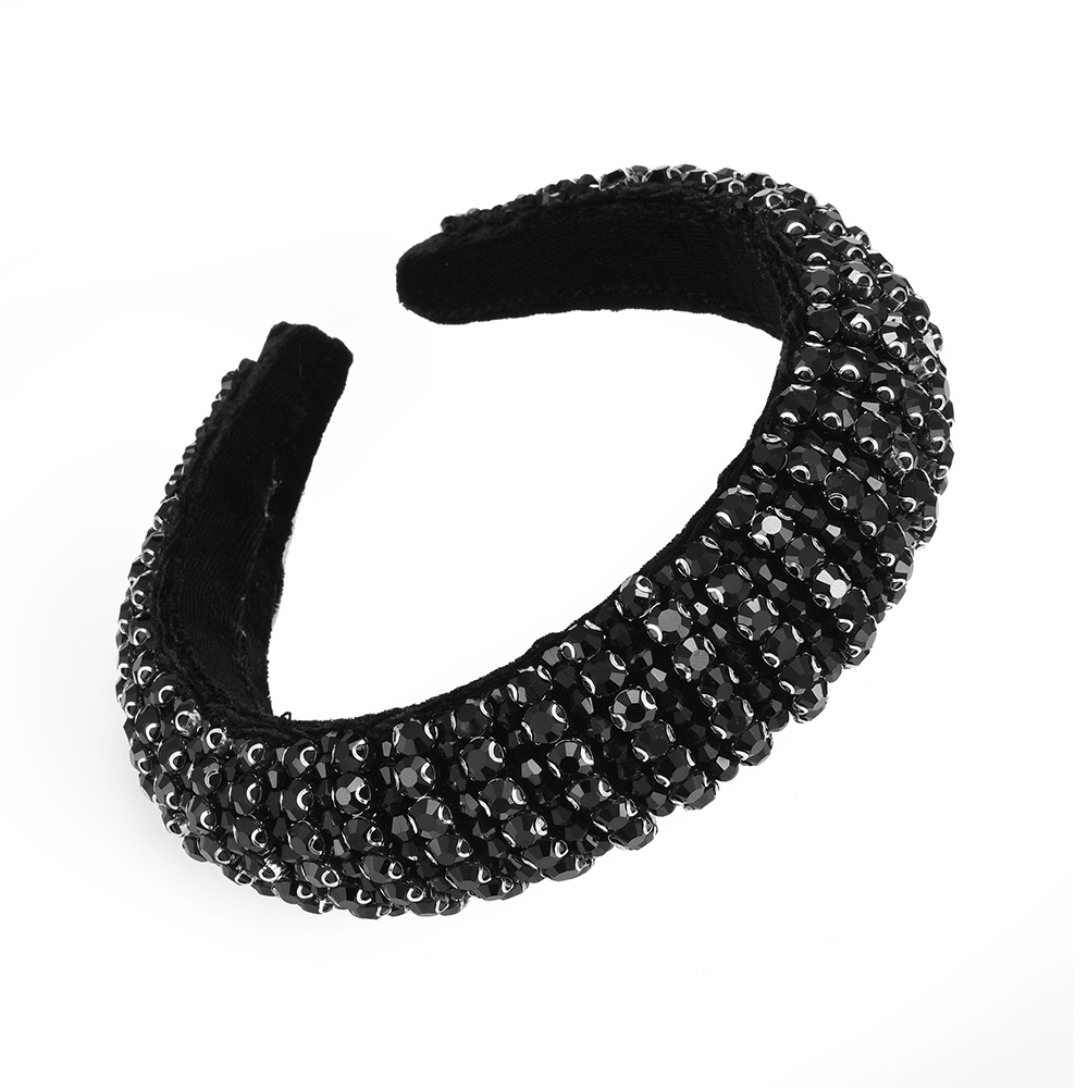 Fashion Black Diamond-set Beaded Corduroy Wide Version Thickened Sponge Hair Band,Head Band