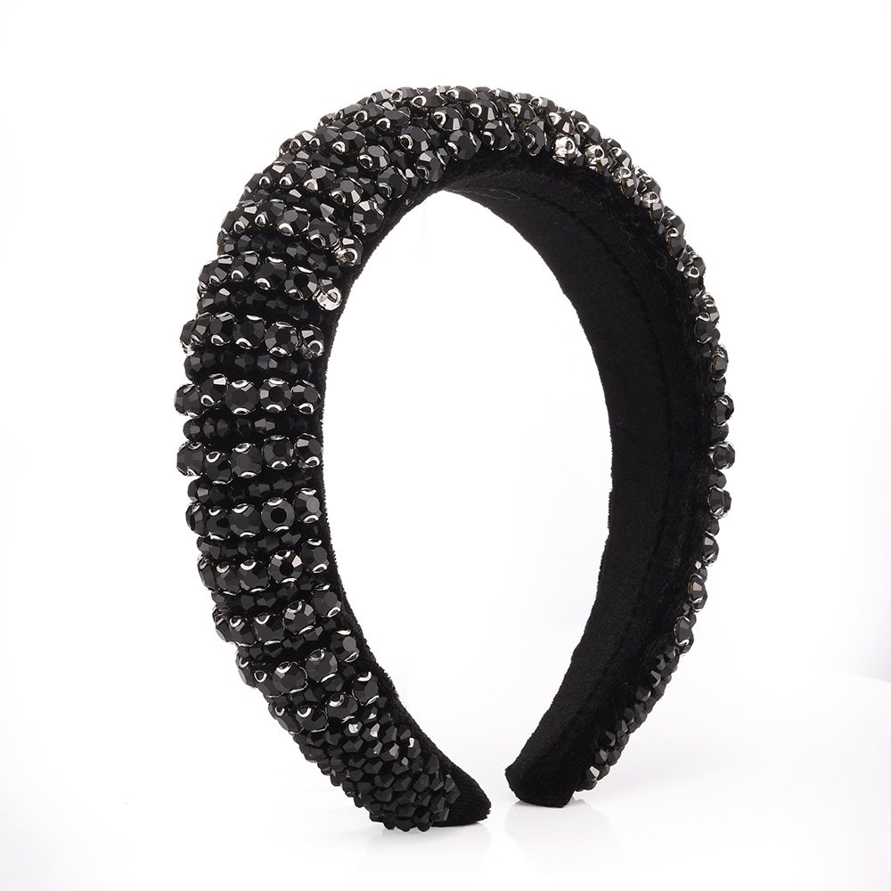 Fashion Black Diamond-set Beaded Corduroy Wide Version Thickened Sponge Hair Band,Head Band