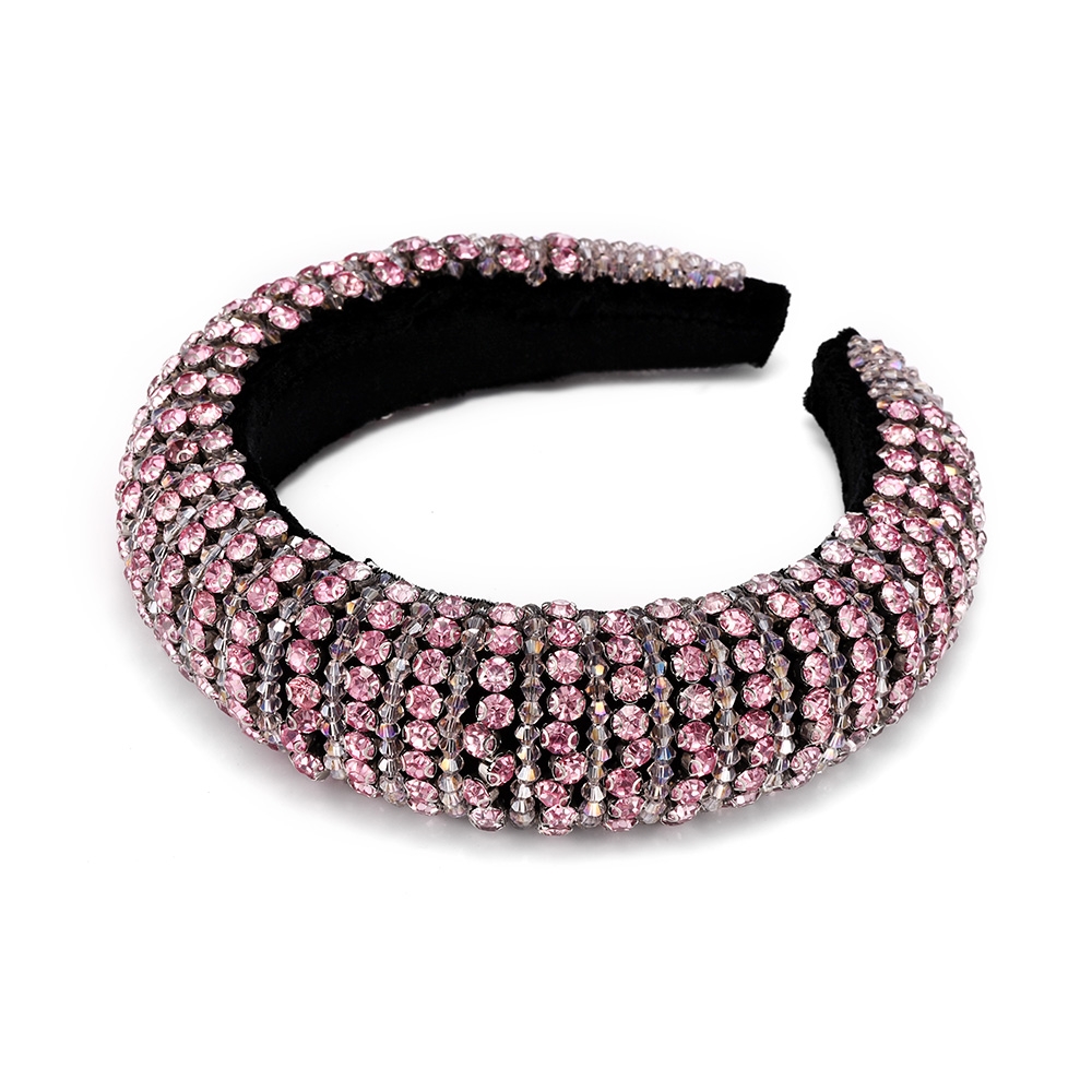 Fashion Pink Diamond-set Beaded Corduroy Wide Version Thickened Sponge Hair Band,Head Band