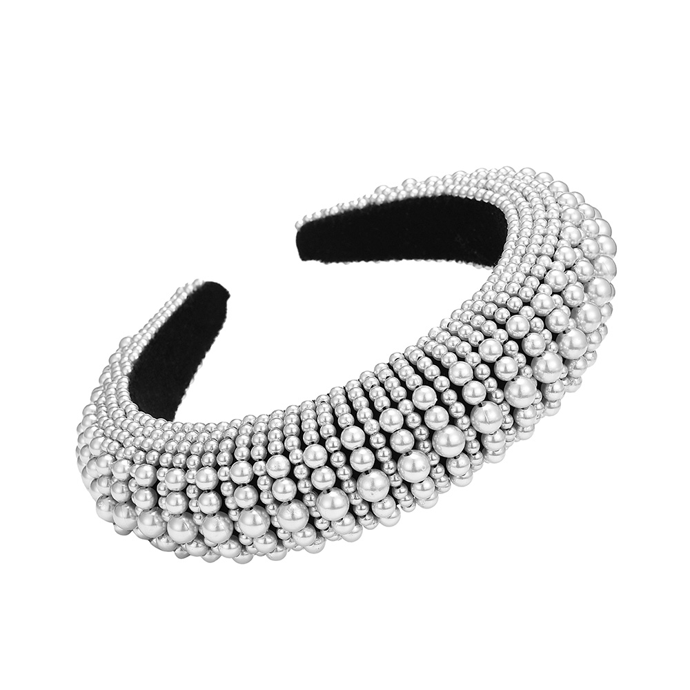 Fashion Pearl White Stringed Pearl Corduroy Wide Version Thickened Sponge Headband,Head Band