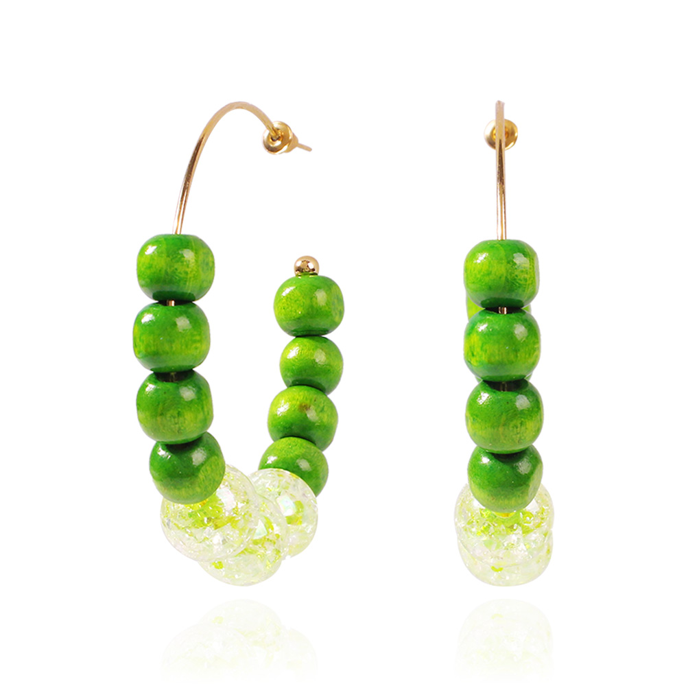 Fashion Green Contrast Beaded C-shaped Earrings,Hoop Earrings