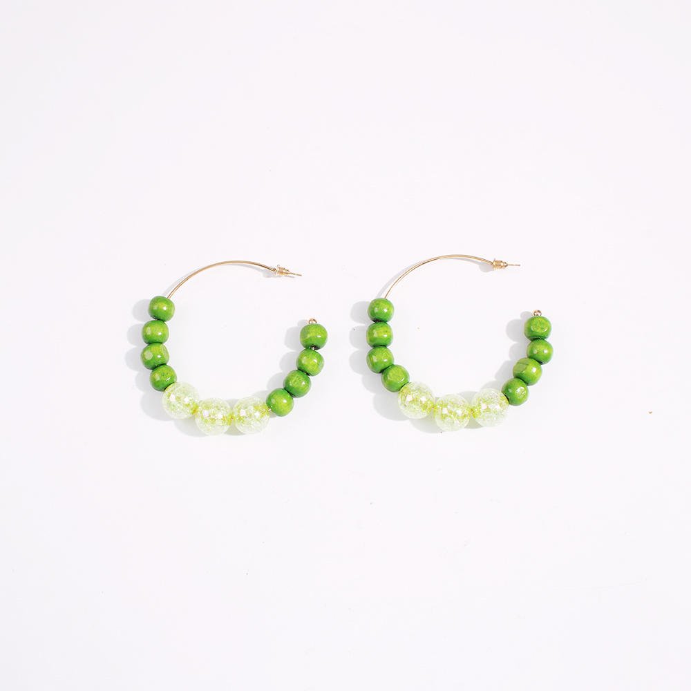 Fashion Green Contrast Beaded C-shaped Earrings,Hoop Earrings