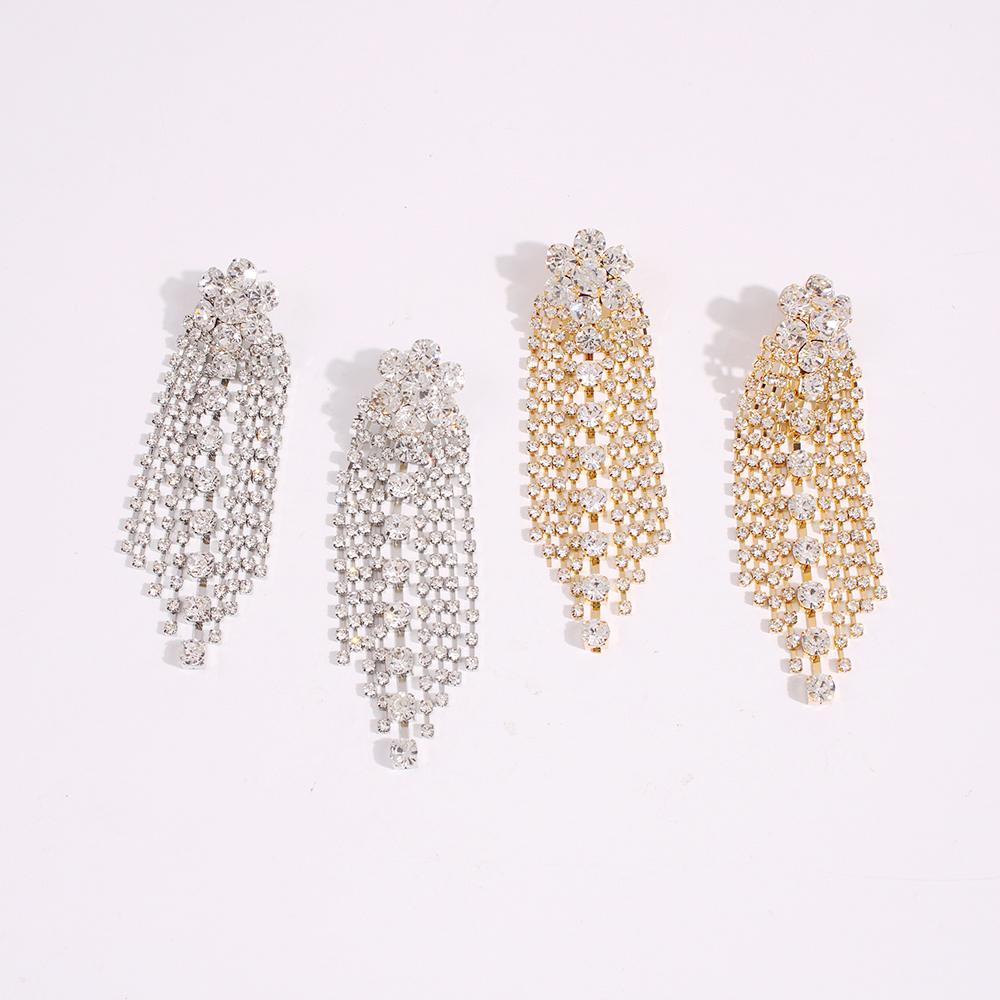 Fashion White K Alloy Flower Tassel Earrings With Diamonds,Drop Earrings