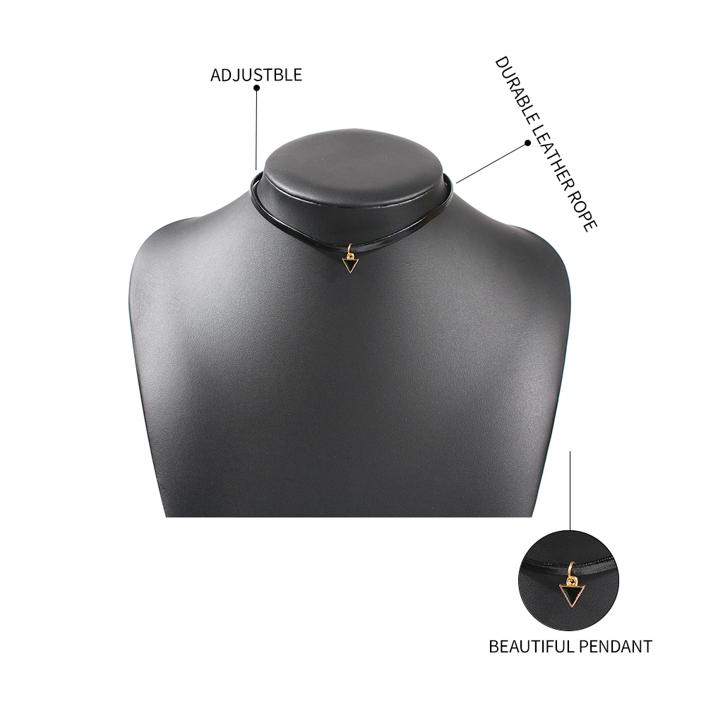 Fashion Black Triangle Oil Drop Leather Necklace,Pendants