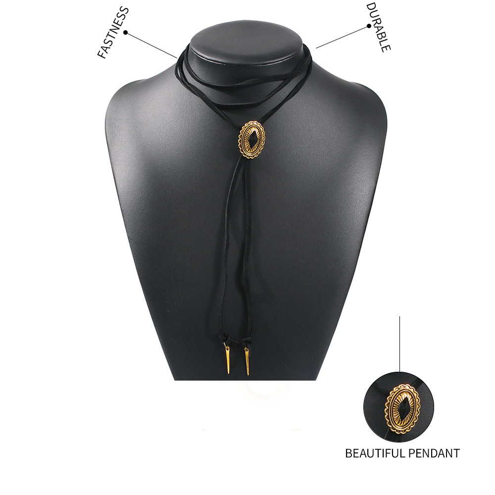 Fashion Black Multilayer Oval Buckle Rivet Tassel Necklace,Multi Strand Necklaces