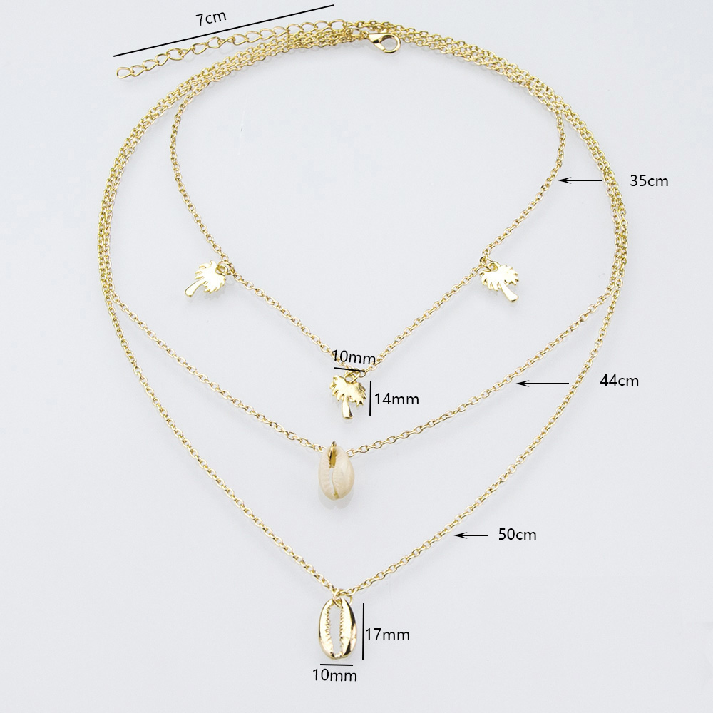 Fashion Golden Alloy Shell Coconut Palm Multi-layer Necklace,Multi Strand Necklaces
