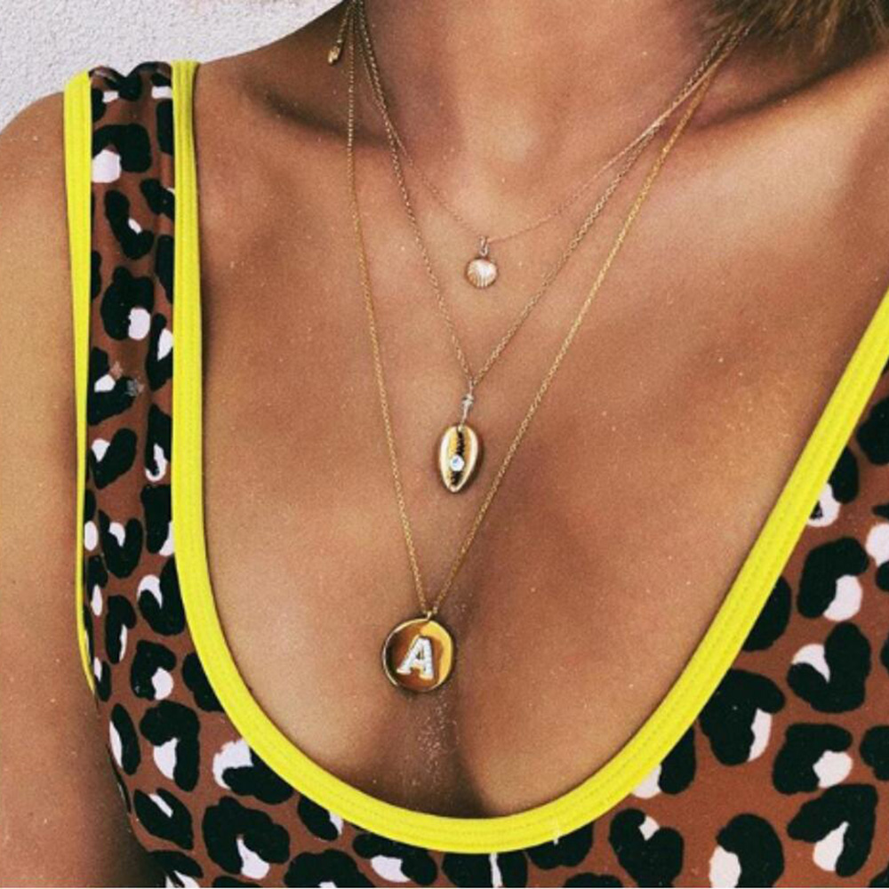 Fashion Golden Alloy Letter A Diamond Shell Multi-layer Necklace,Multi Strand Necklaces