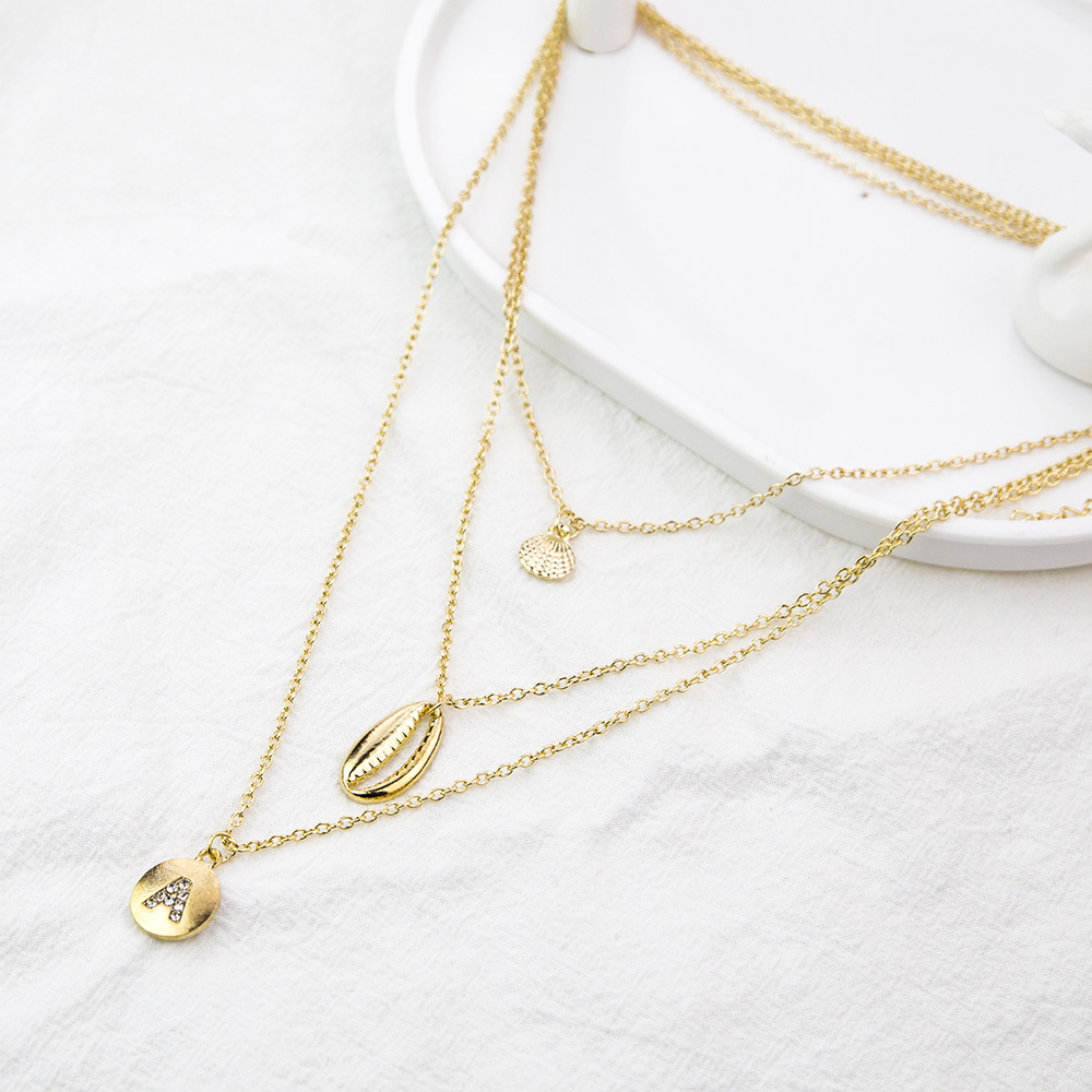 Fashion Golden Alloy Letter A Diamond Shell Multi-layer Necklace,Multi Strand Necklaces