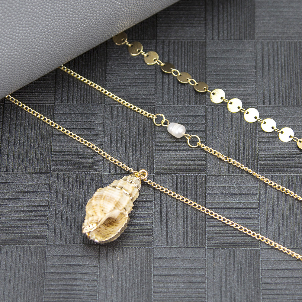 Fashion Golden Natural Shell Alloy Chain Multi-layer Necklace,Multi Strand Necklaces