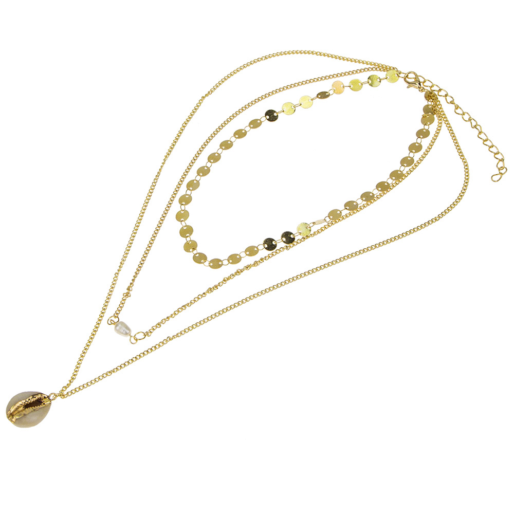 Fashion Golden Natural Shell Alloy Chain Multi-layer Necklace,Multi Strand Necklaces