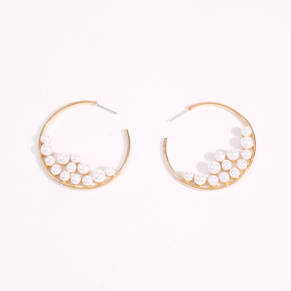 Fashion Golden Alloy Inlaid Pearl C-shaped Earrings,Hoop Earrings