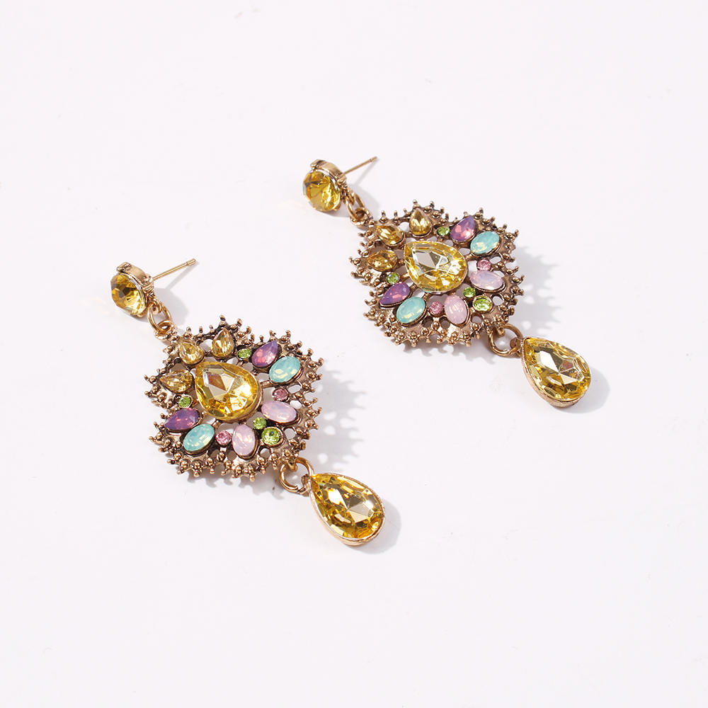 Fashion Color Alloy Diamond Hollow Flower Earrings,Drop Earrings