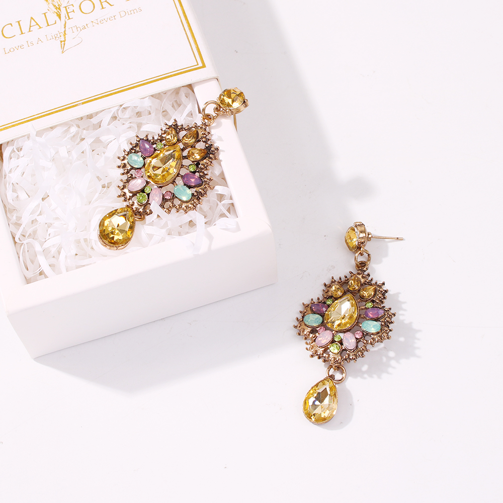 Fashion Color Alloy Diamond Hollow Flower Earrings,Drop Earrings
