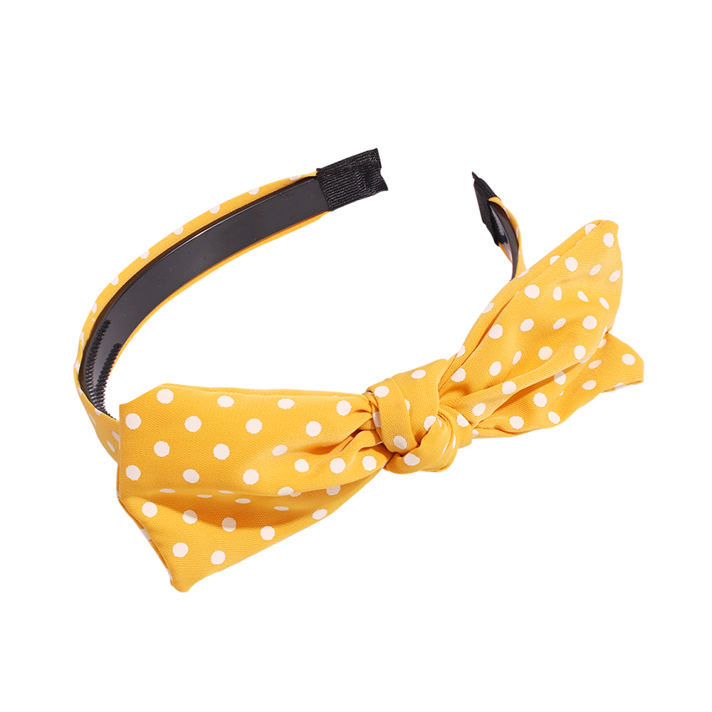 Fashion Yellow Fabric Polka Dot Print Bow Headband,Head Band