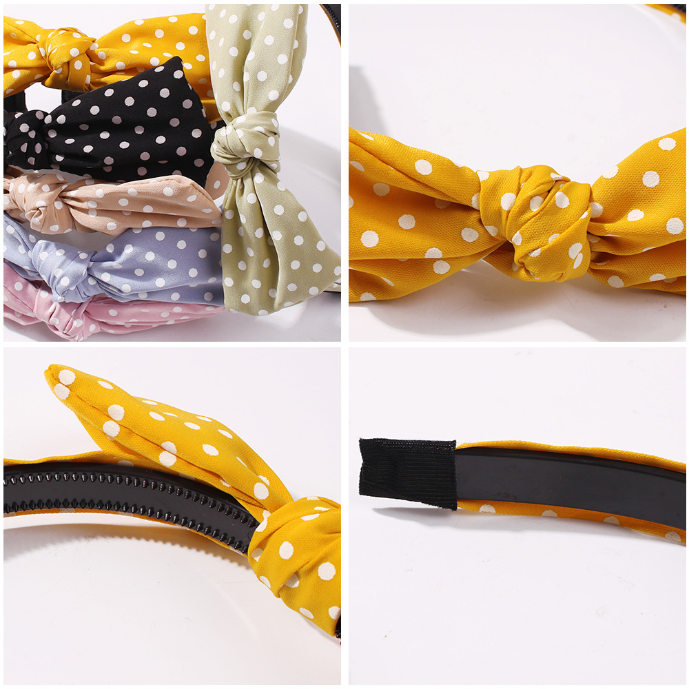 Fashion Yellow Fabric Polka Dot Print Bow Headband,Head Band