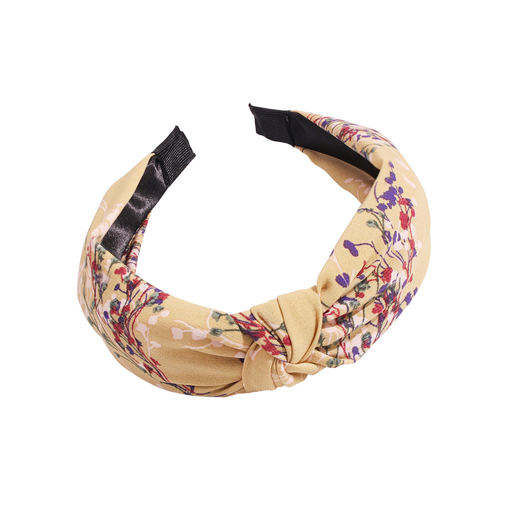 Fashion Yellow Knotted Headband In The Middle Of Fabric Printing,Head Band