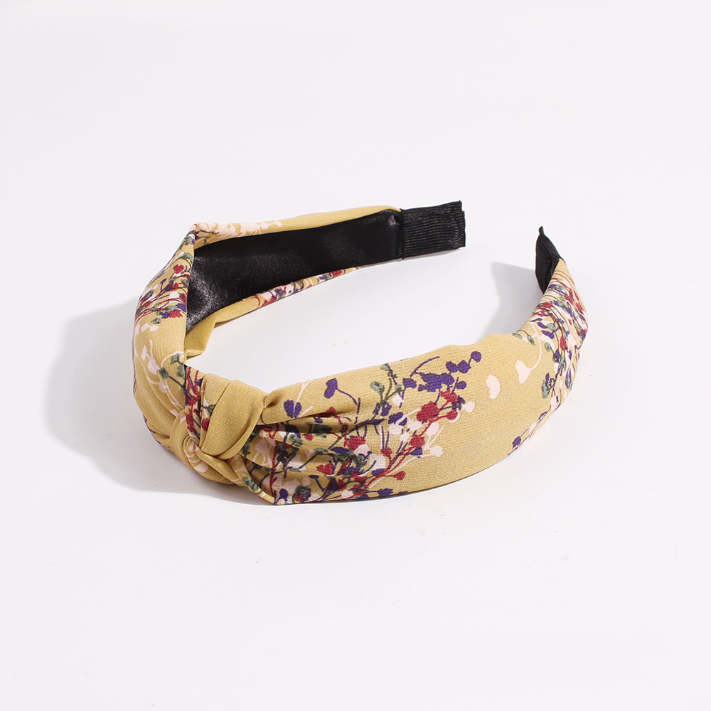 Fashion Yellow Knotted Headband In The Middle Of Fabric Printing,Head Band