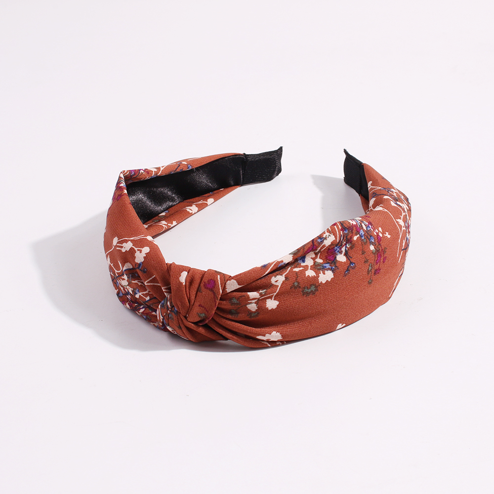 Fashion Brown Knotted Headband In The Middle Of Fabric Printing,Head Band