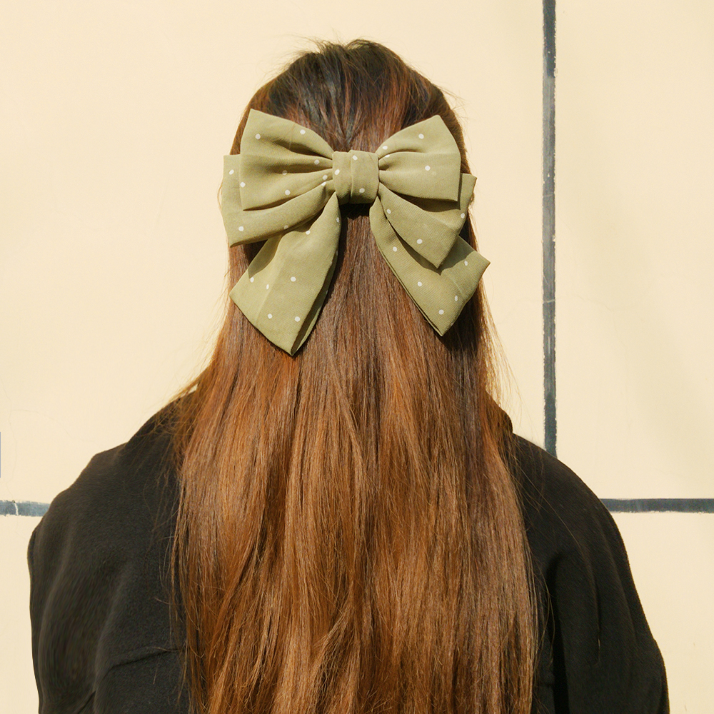 Fashion Light Green Polka Dot Bow Hairpin,Hairpins