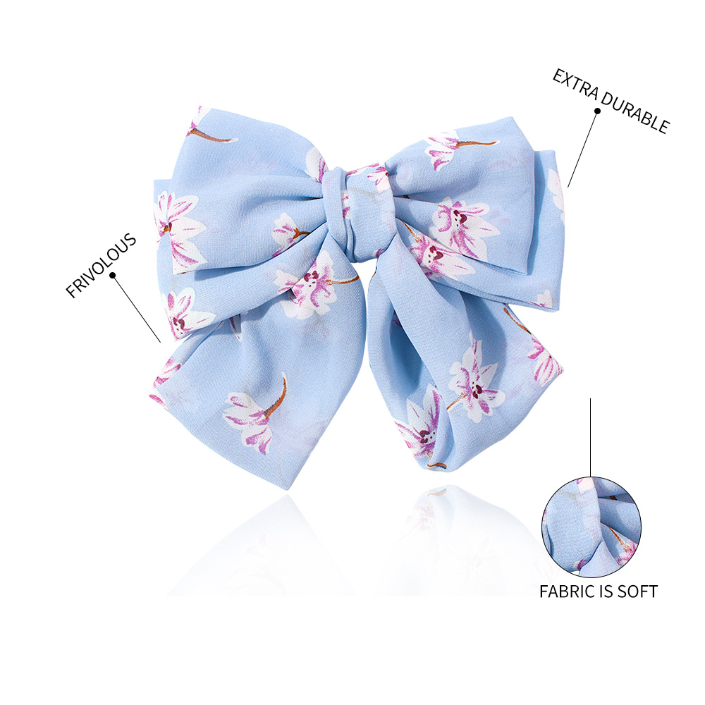 Fashion Light Blue Fabric Flower Print Bow Hair Clip,Hairpins