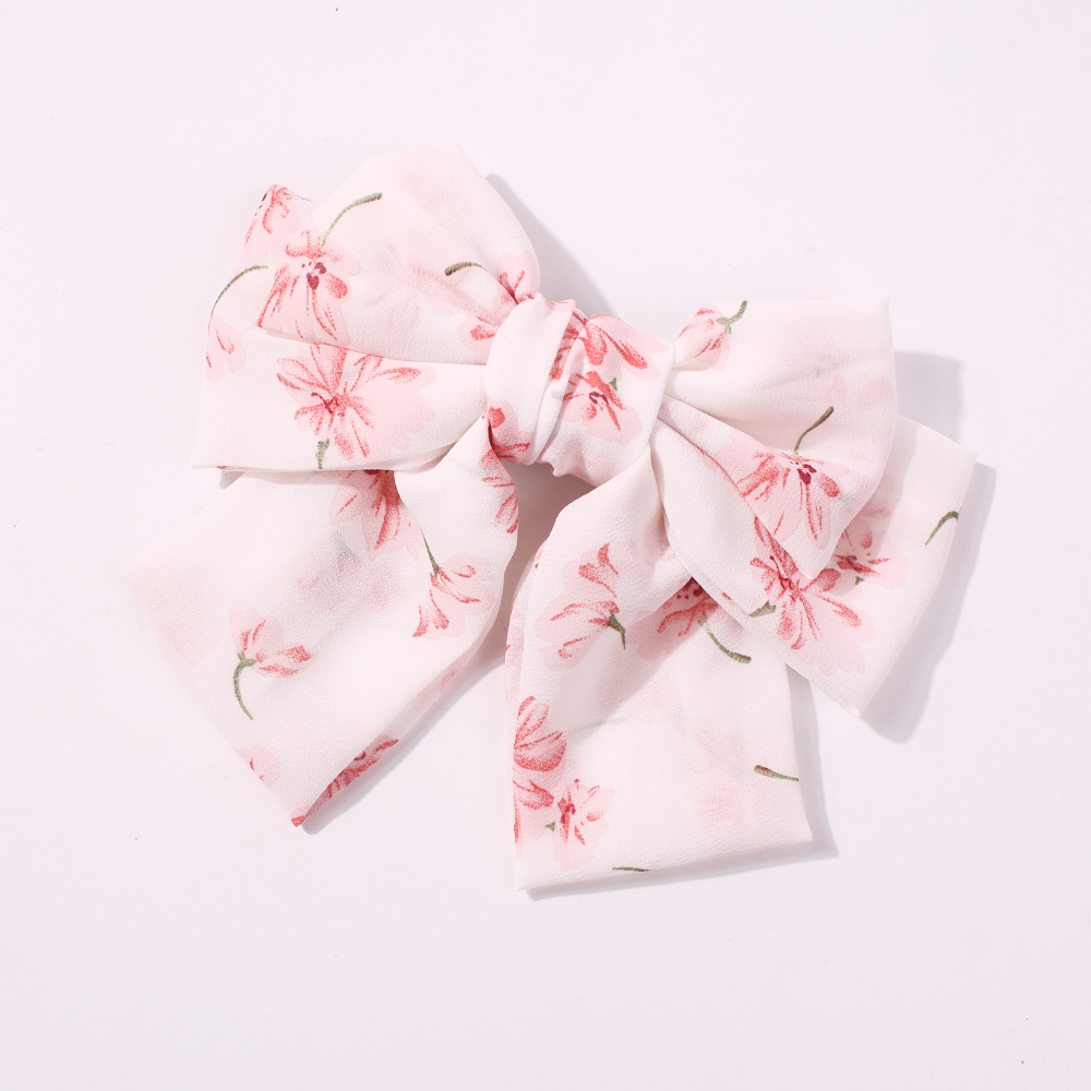 Fashion Pink Fabric Flower Print Bow Hair Clip,Hairpins