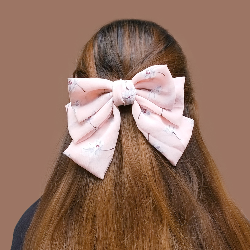 Fashion White Fabric Flower Print Bow Hair Clip,Hairpins