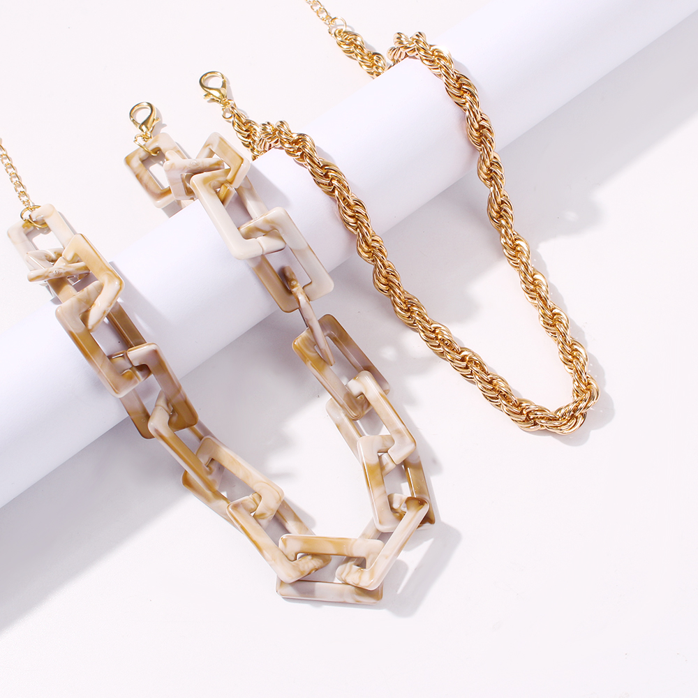 Fashion Golden Square Chain Multi-layer Necklace,Multi Strand Necklaces