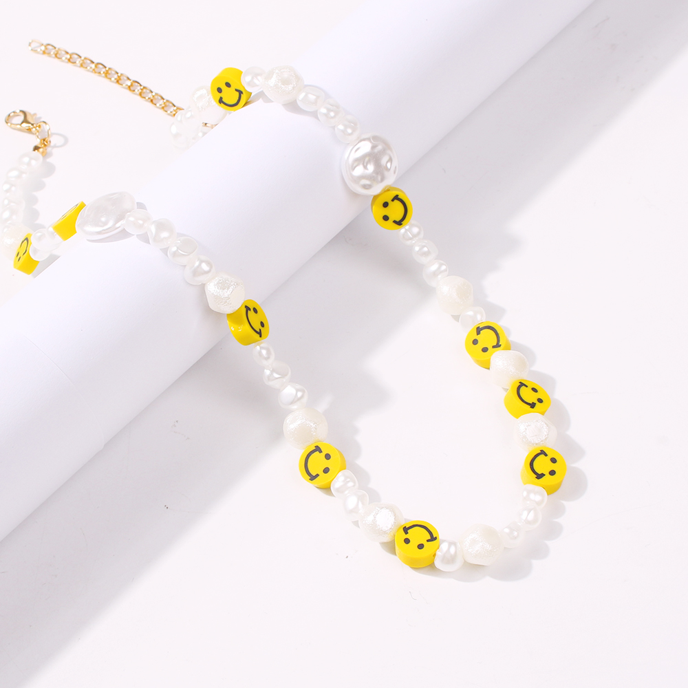 Fashion Smiley Yellow Beaded Beaded Smile Necklace,Beaded Necklaces