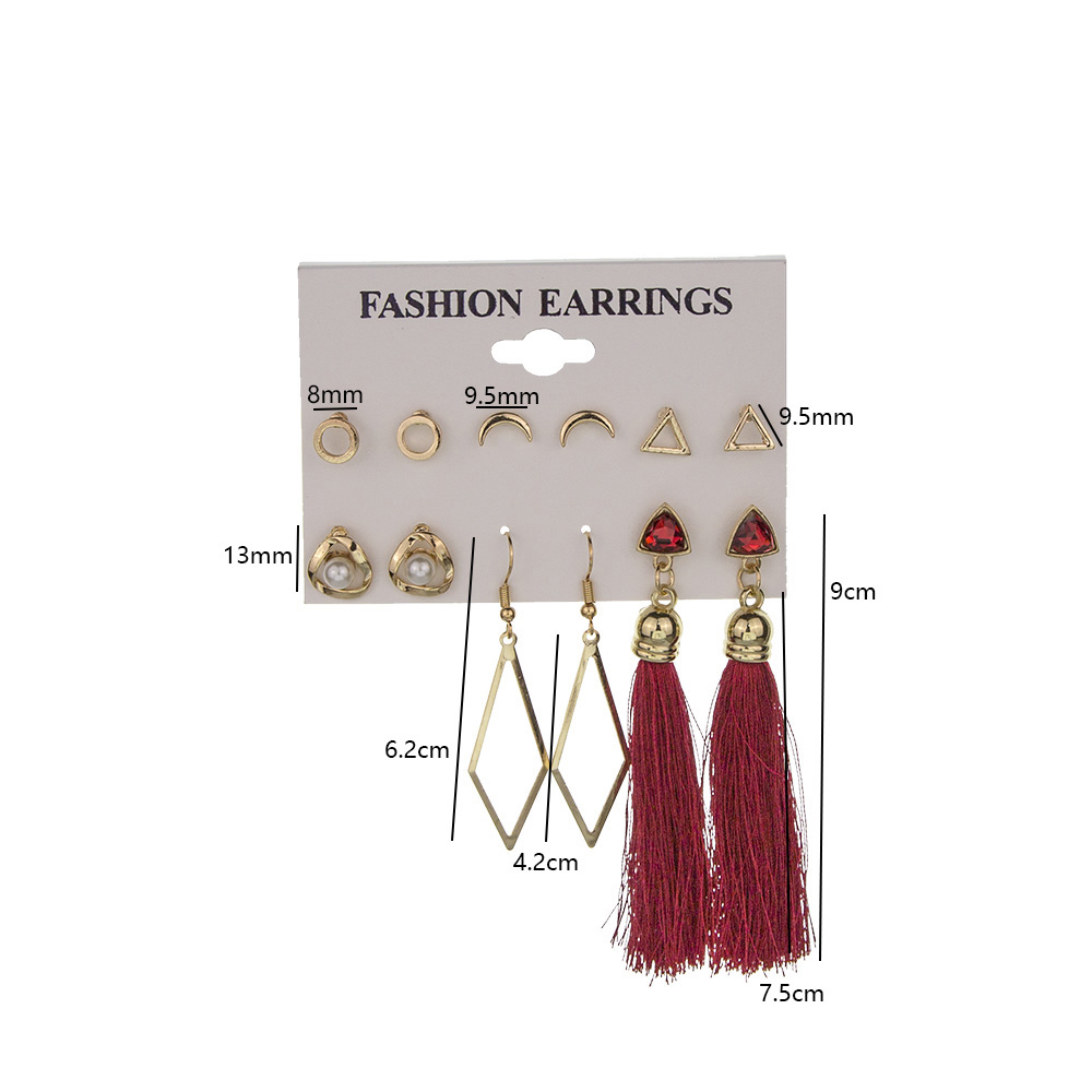Fashion Golden Geometric Tassel Earring Set With Alloy Diamonds,Earrings set
