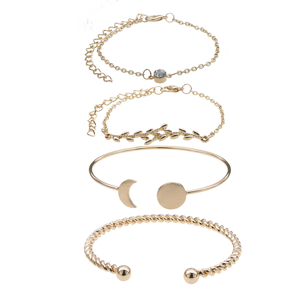 Fashion Golden Alloy Leaf Diamond Bracelet Set,Bracelets Set