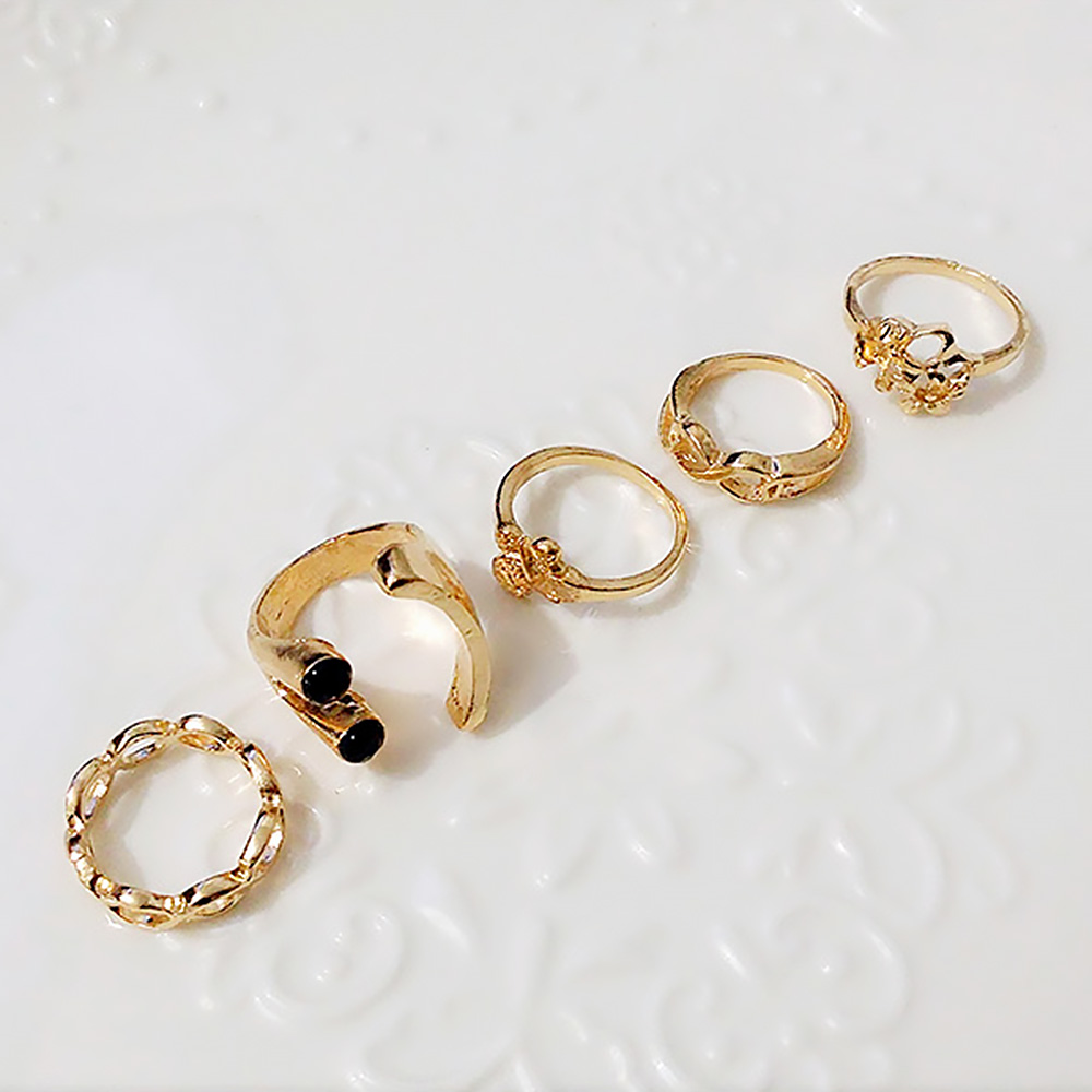Fashion Golden Alloy Flower Smiley Digital Bowknot Hollow Ring Set,Rings Set