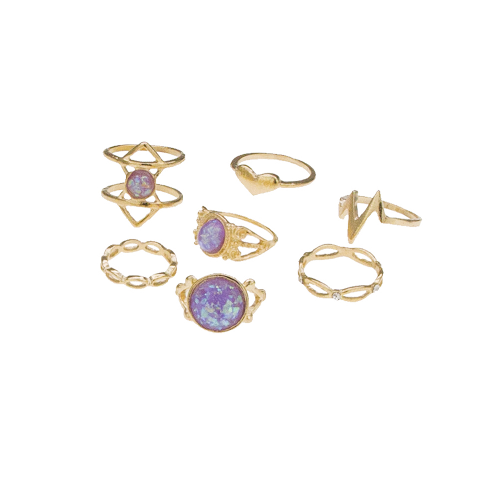 Fashion Golden Alloy Geometric Letter Diamond Ring Set,Rings Set