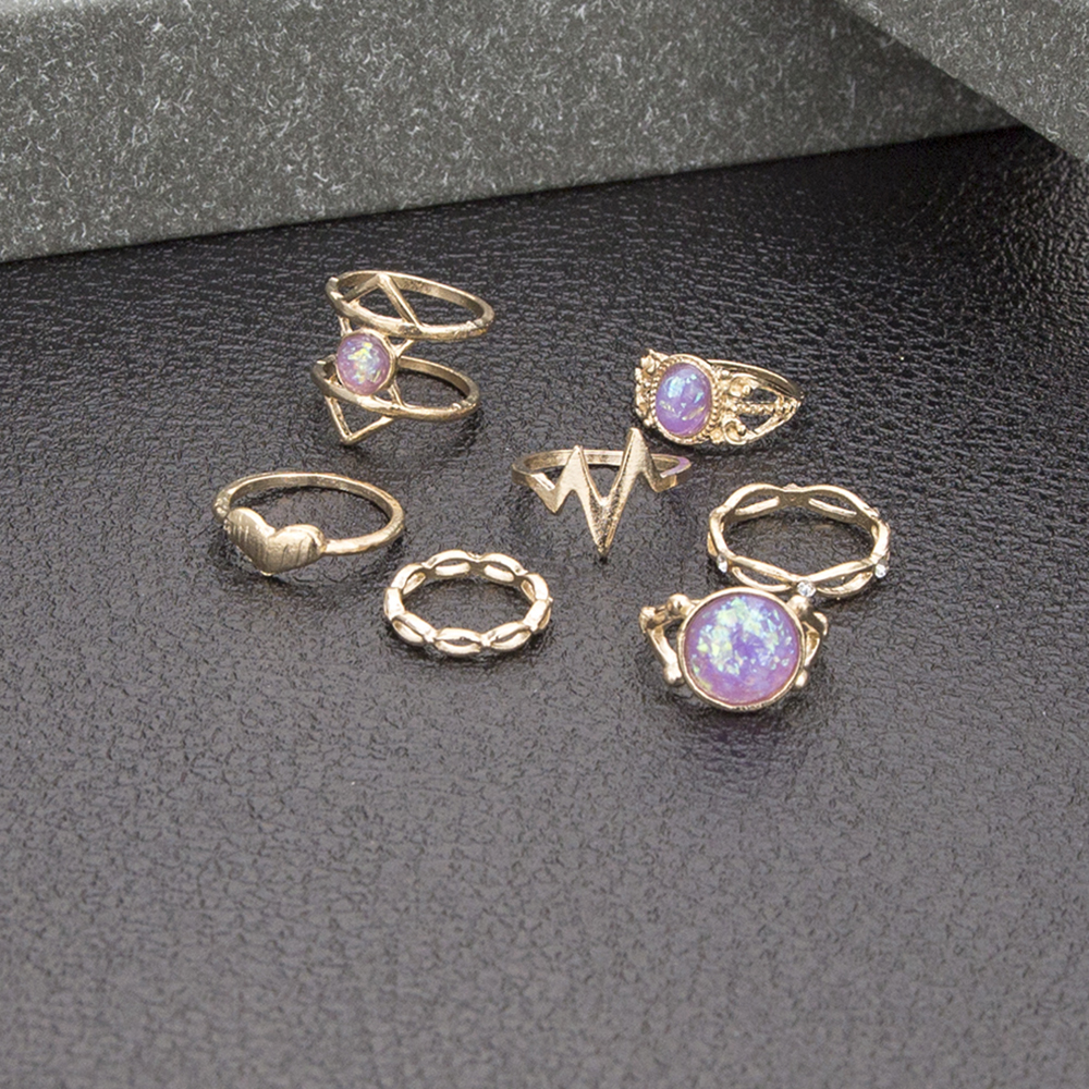 Fashion Golden Alloy Geometric Letter Diamond Ring Set,Rings Set
