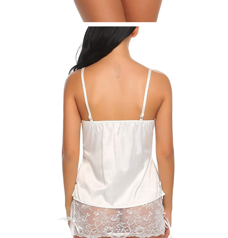 Fashion White Lace Stitching Perspective Mesh Suspenders Sexy Lingerie Set,SLEEPWEAR & UNDERWEAR
