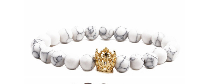 Fashion Volcanic Stone Platinum Crown Set Tiger Eye Crown Matte Black Stone Crown Beaded Bracelet,Bracelets Set