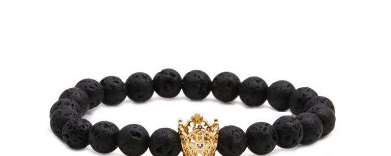 Fashion Volcanic Stone Platinum Crown Set Tiger Eye Crown Matte Black Stone Crown Beaded Bracelet,Bracelets Set