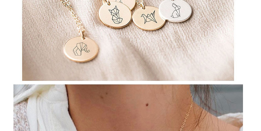 Fashion Rose Gold Stainless Steel Carved Puppy Geometric Round Necklace 13mm,Necklaces