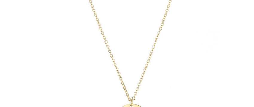 Fashion Golden Engraved Character Titanium Steel Geometric Round Plate Gold-plated Necklace 15mm,Necklaces