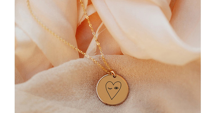 Fashion Golden Titanium Steel Engraved Ecg Stainless Steel Double Hole Round Necklace 15mm,Necklaces