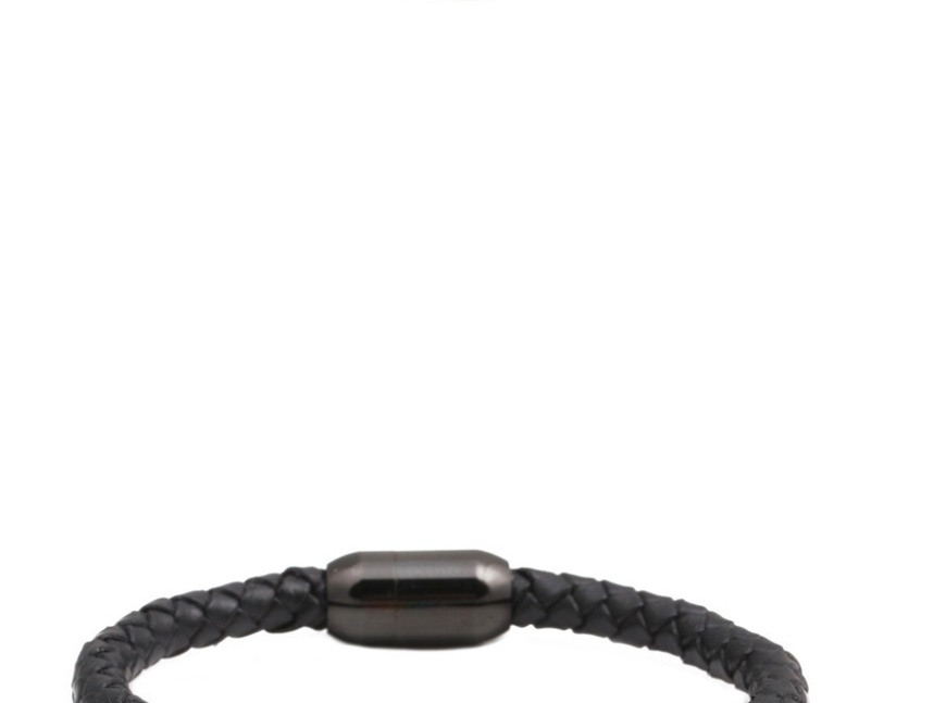 Fashion Black 8mm White Turquoise Volcanic Stone Beaded Stainless Steel Magnetic Buckle Leather Bracelet Set,Bracelets Set