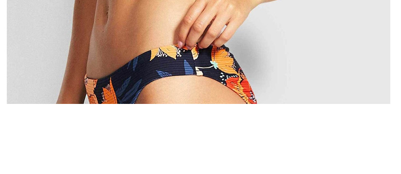 Fashion Navy Flower Print V-neck Bandeau Split Swimsuit,Bikini Sets