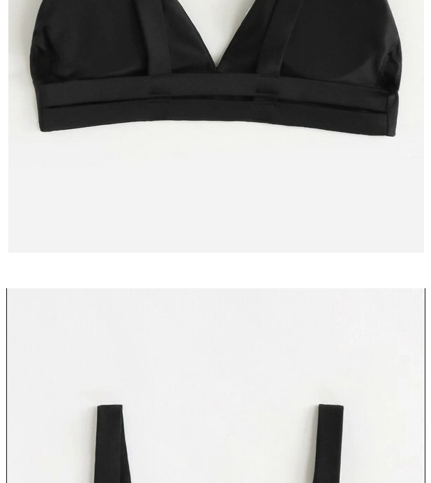 Fashion Black Top V-neck Stitching Solid Color Swimsuit Top,Bikini Sets
